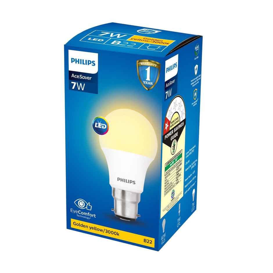 Philips Ace Saver 7 W Led Bulb Golden Yellow | B22 Base Holder