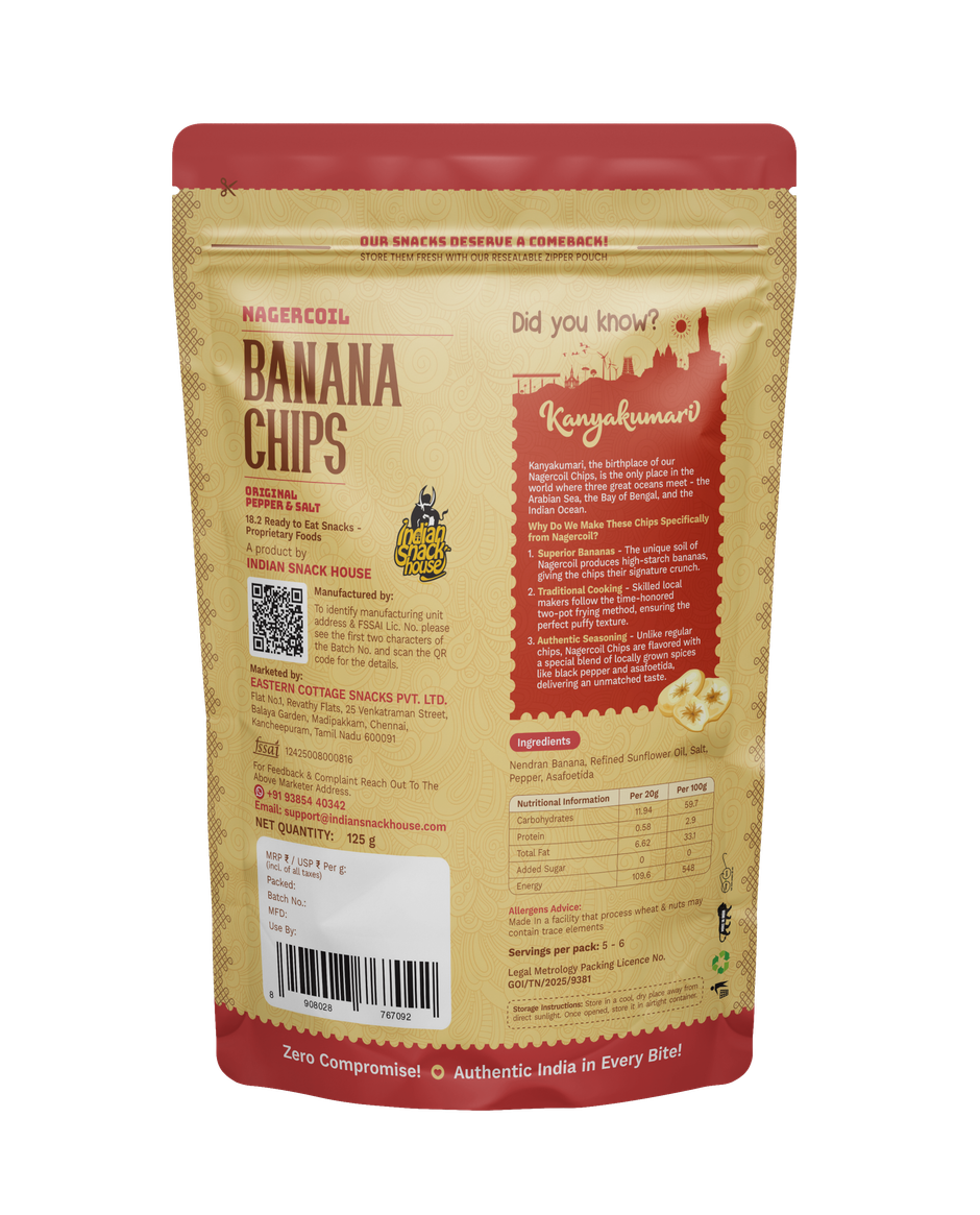 Indian Snack House Nagercoil Nendran Chips | Original Style Pepper & Salt