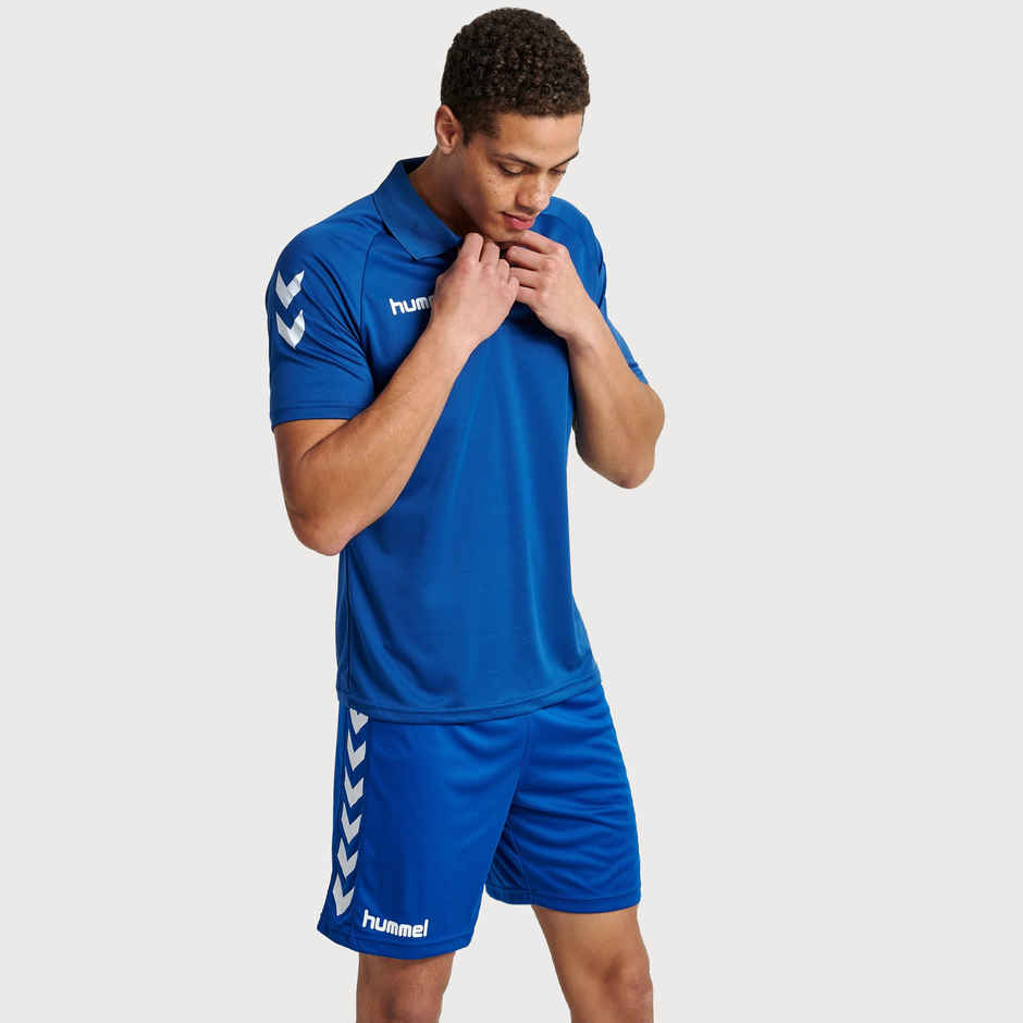 hummel Men's Core functional Polo Neck Solid Regular Fit Gym T-shirt | True Blue - S