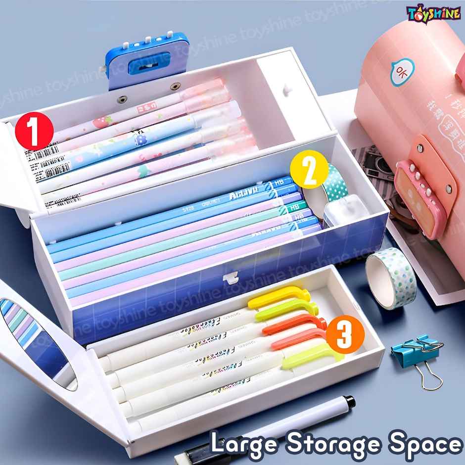 Toyshine Pencil Box with Code Lock Pen Case | Large Capacity | Multi-layer | Dino Multicolor