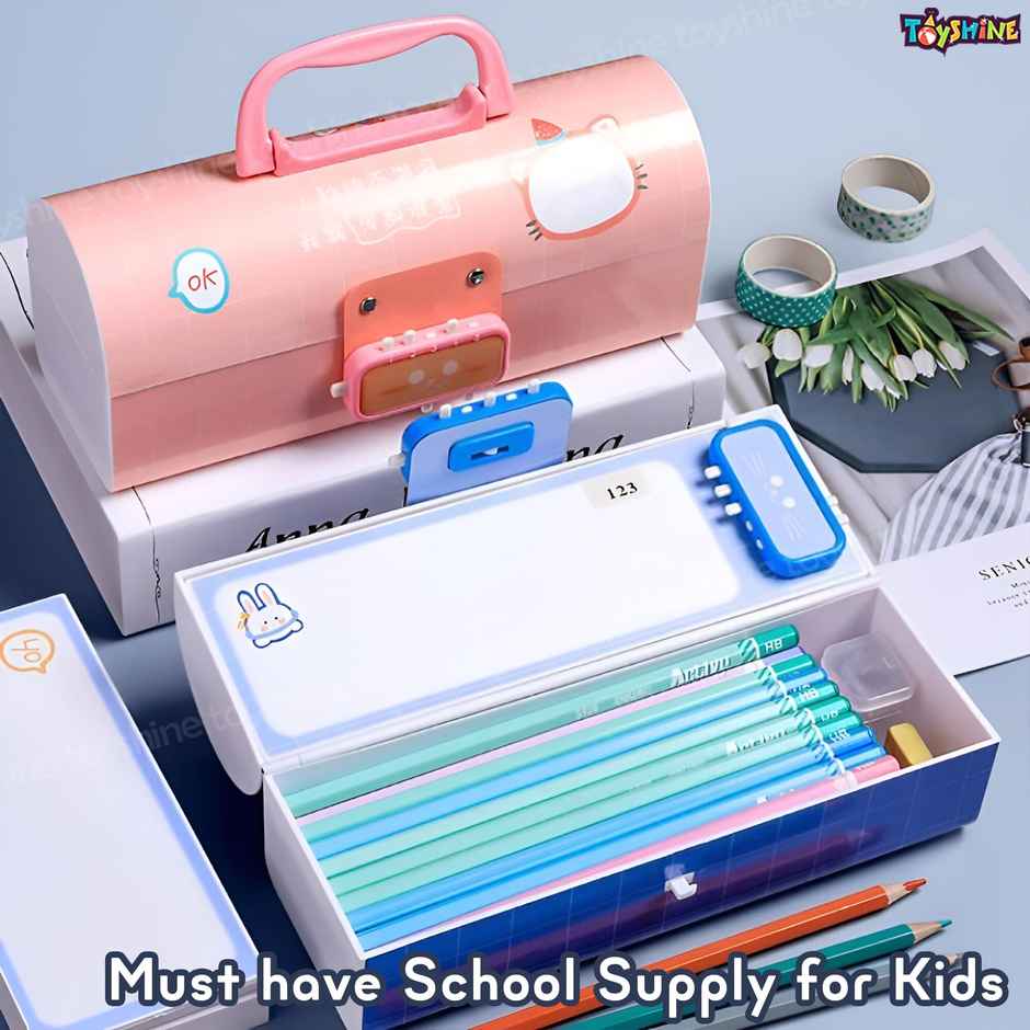 Toyshine Pencil Box with Code Lock Pen Case | Large Capacity | Multi-layer | Dino Multicolor