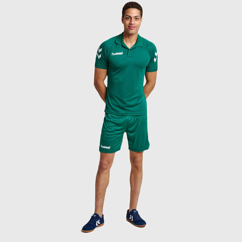 hummel Men's Core functional Polo Neck Solid Regular Fit Gym T-shirt | Evergreen - L