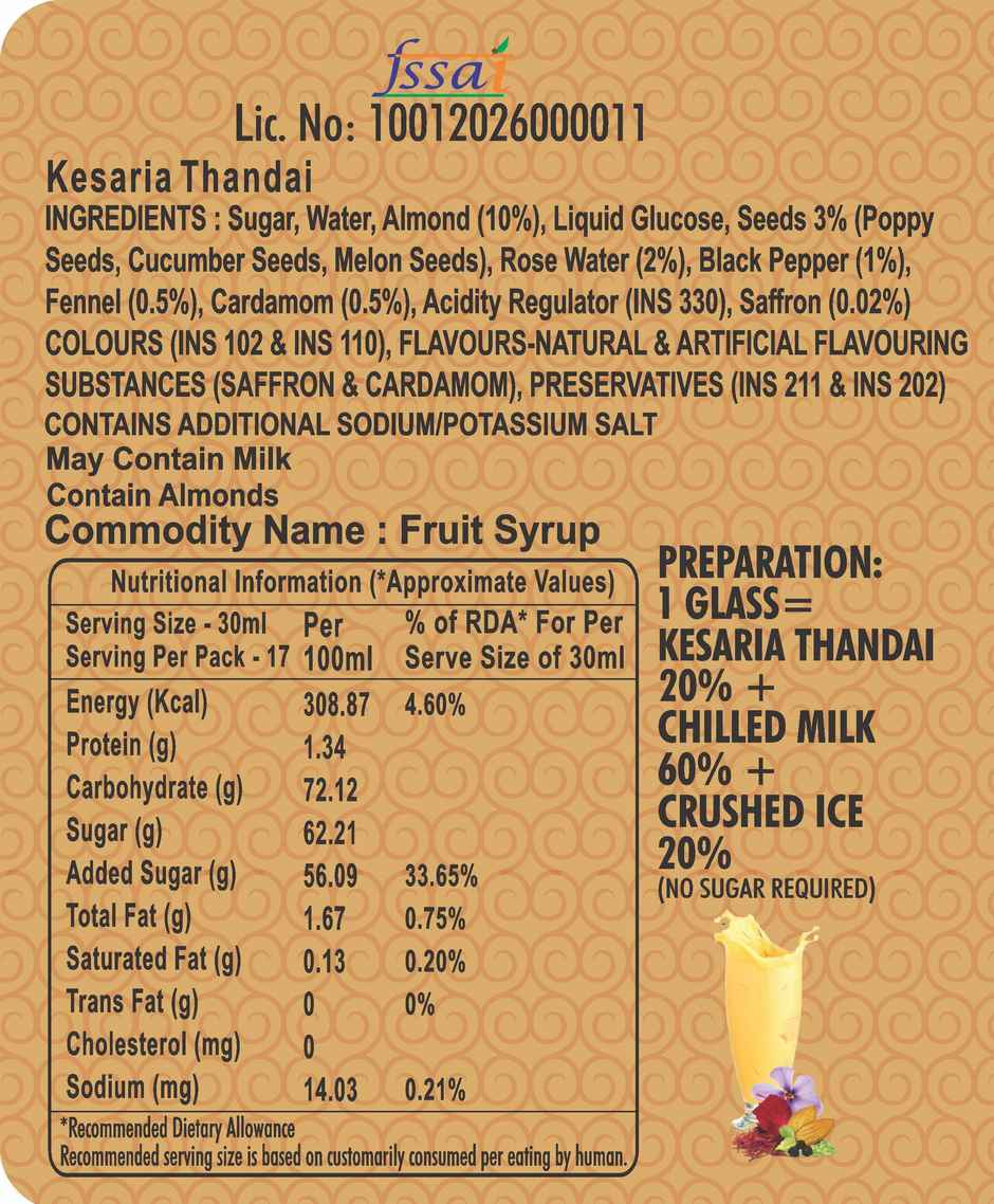 Shree Guruji Kesaria Thandai Dry Fruit Syrup