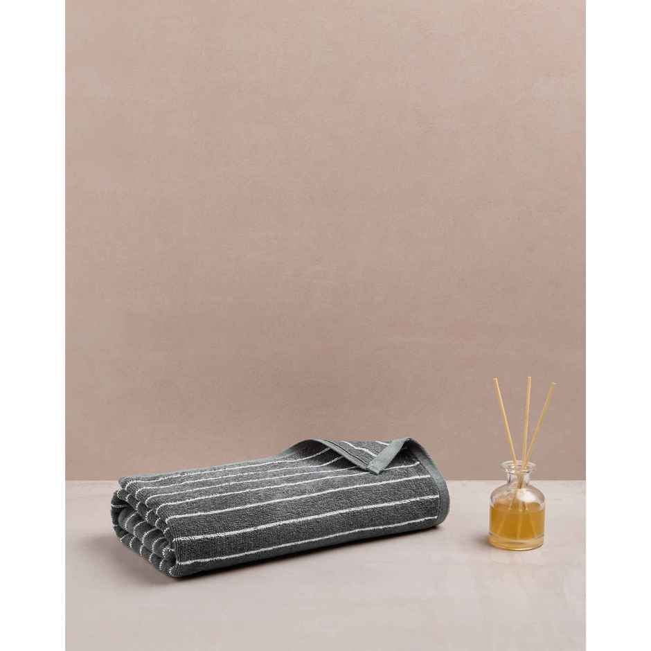 Himeya Pin Stripe 350 GSM Cotton Bath Towel | Neutral Charcoal
