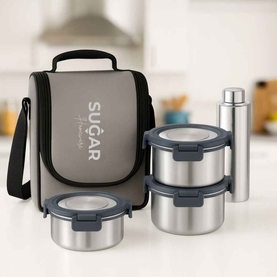Sugar Homeware Steelock Combo Containers with Stainless Steel Bottle and Insulated Bag