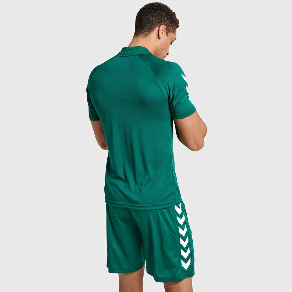 hummel Men's Core functional Polo Neck Solid Regular Fit Gym T-shirt | Evergreen - L