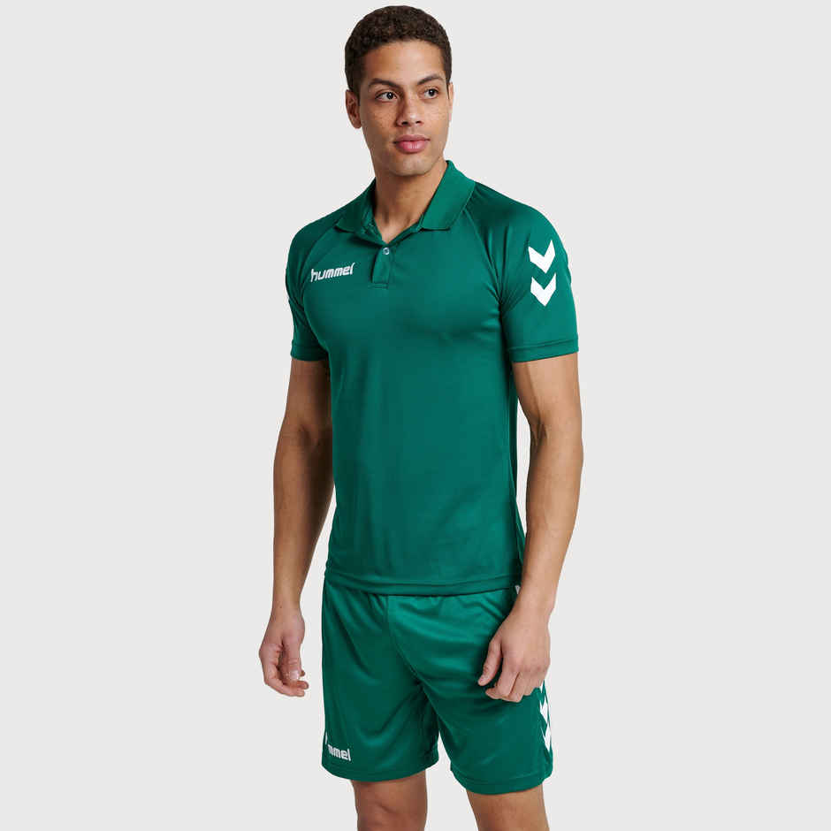 hummel Men's Core Functional Polo Neck Solid Regular Fit Gym T-shirt | Evergreen - S