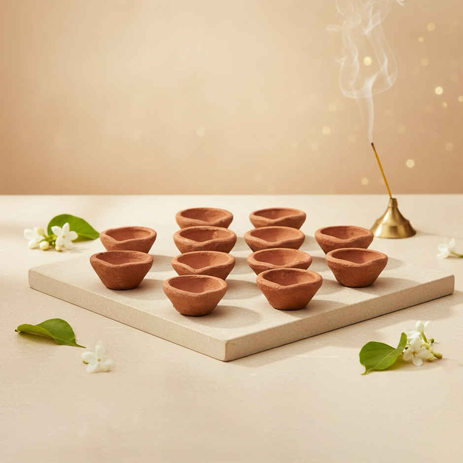 Diacraft Handmade Mitti Diya | Brown | Traditional | Pack Of 12 | Clay | Mitti Diya-Pooja | Pichai