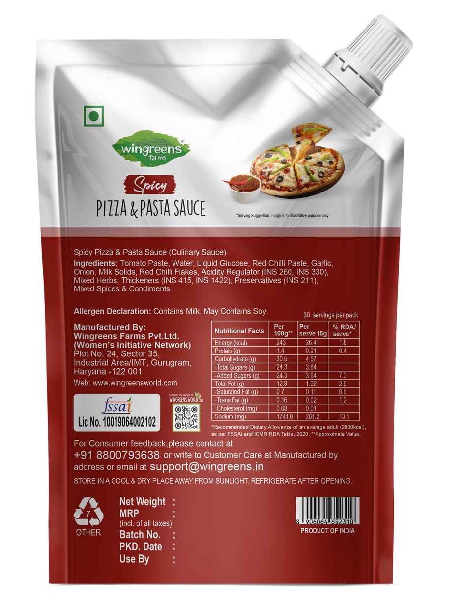 Wingreens Farms Spicy Pizza Pasta Sauce | Pizza Sauce | Pasta Sauce | Spicy Sauce for Pizza & Pasta