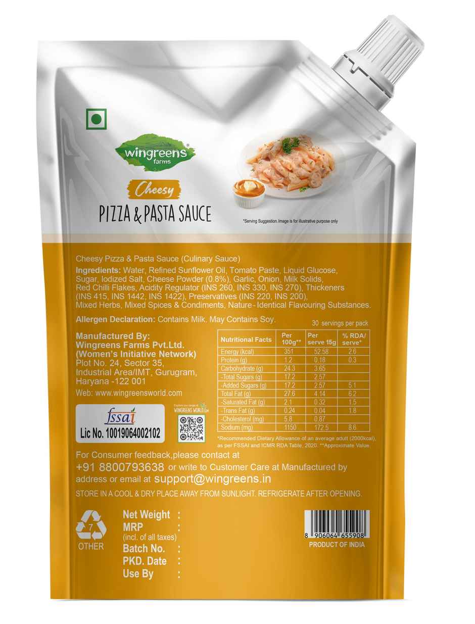 Wingreens Farms Cheesy Pizza Pasta Sauce | Pizza Sauce | Pasta Sauce | Cheese Sauce for Pizza & Pasta