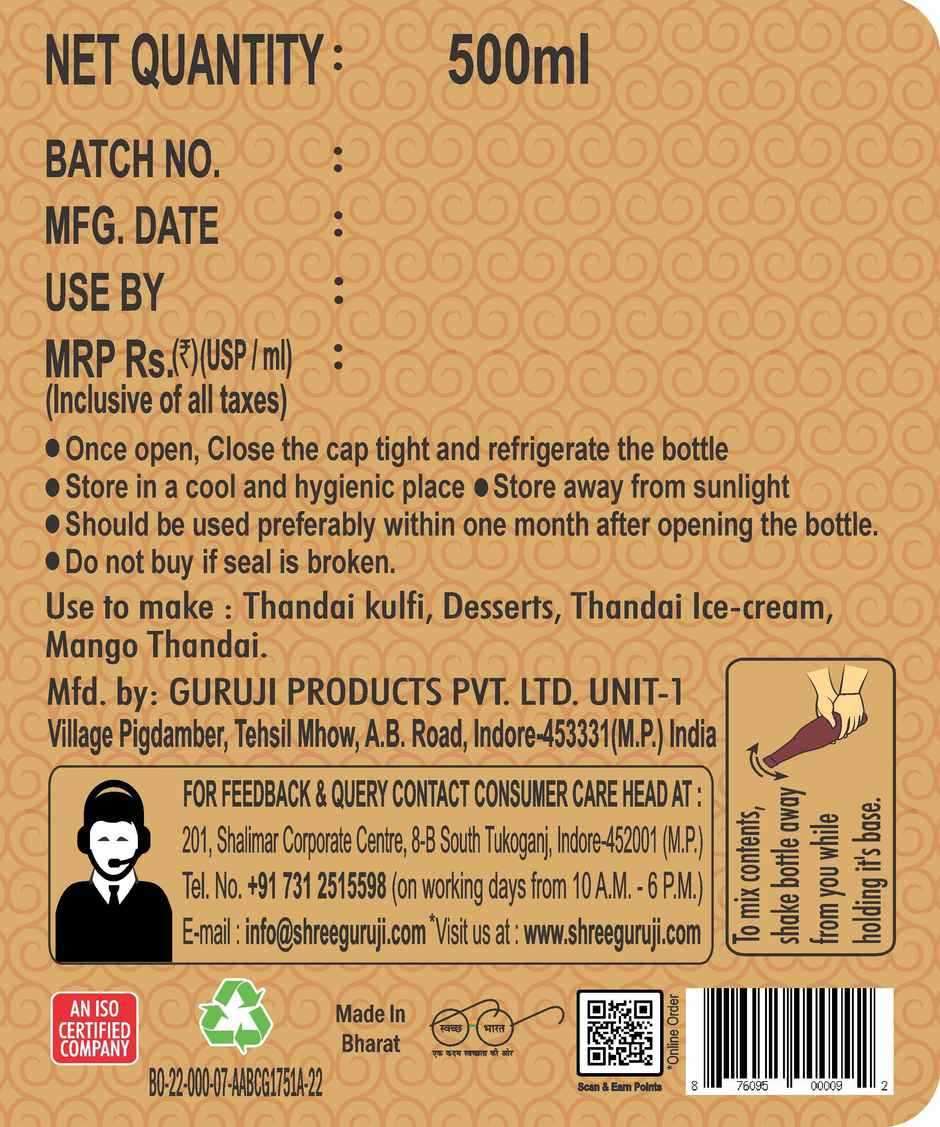 Shree Guruji Kesaria Thandai Dry Fruit Syrup