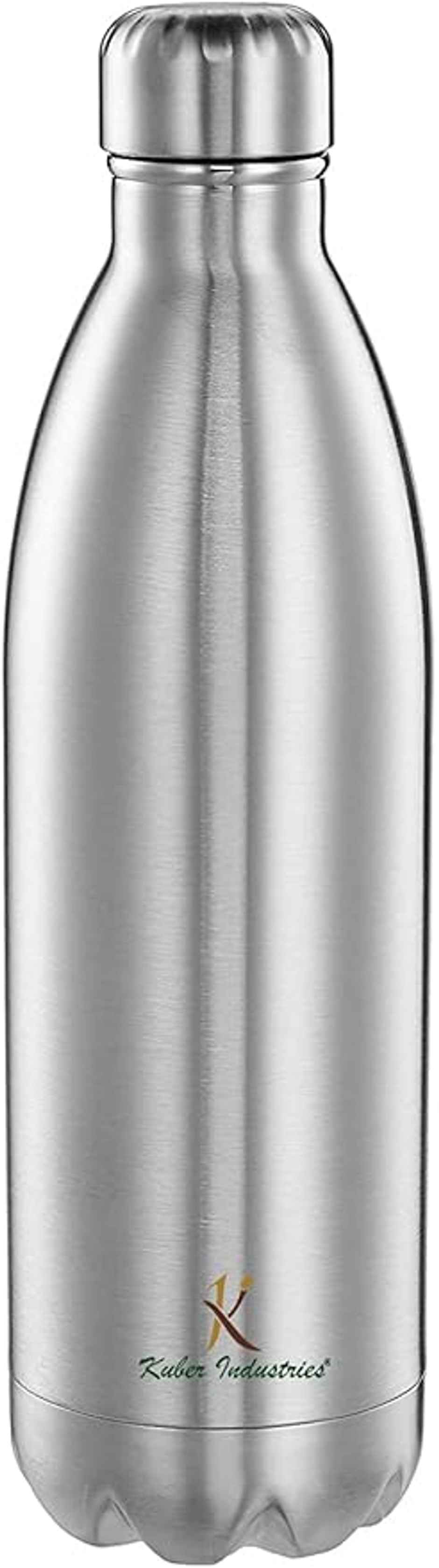 Kuber Industries Insulated Stainless Steel Water Bottle, Keeps Hot and Cold | 1 L | Silver