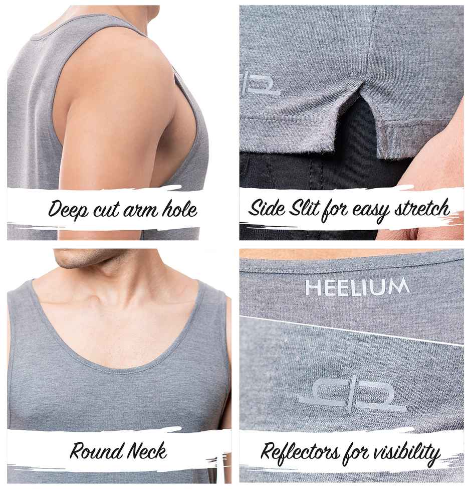Heelium Bamboo Vest for Men | Super Soft, Odour Free & Comfort Fit | Pack of 1 - Grey - M