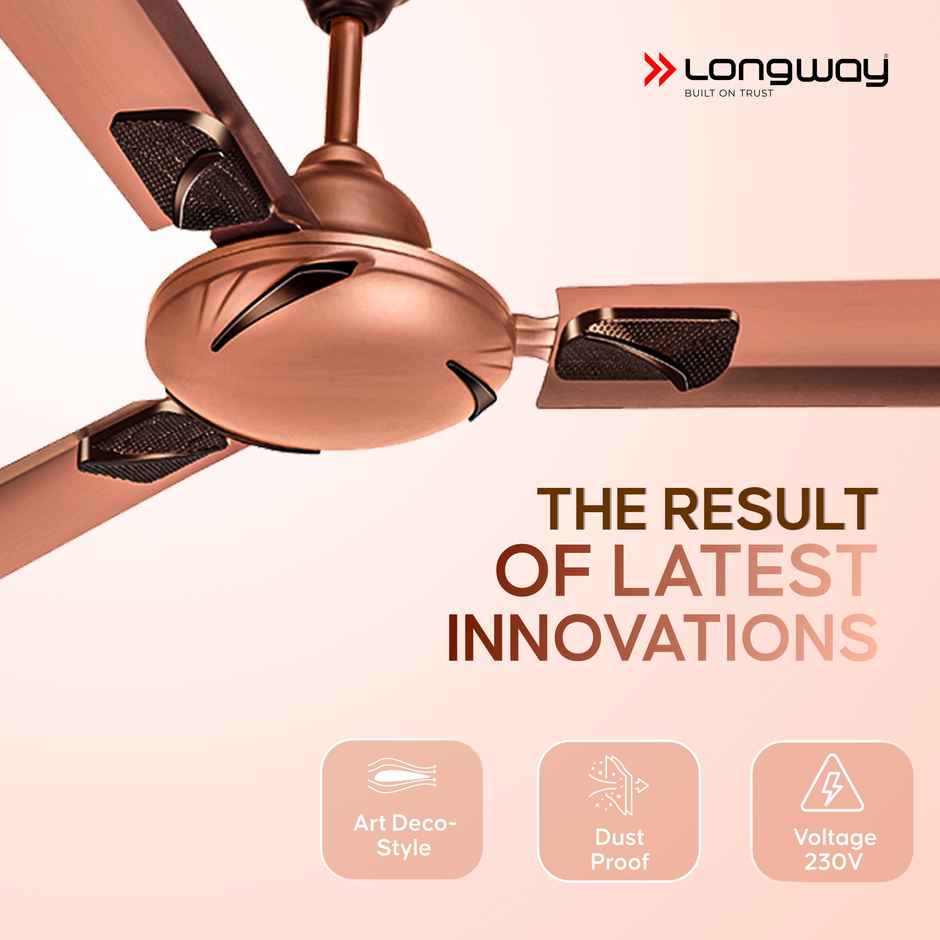 Longway Creta P1 Ceiling Fan,1200mm/48 inch, Remote Controlled,Anti-Dust,Star Rated, Rusty Brown