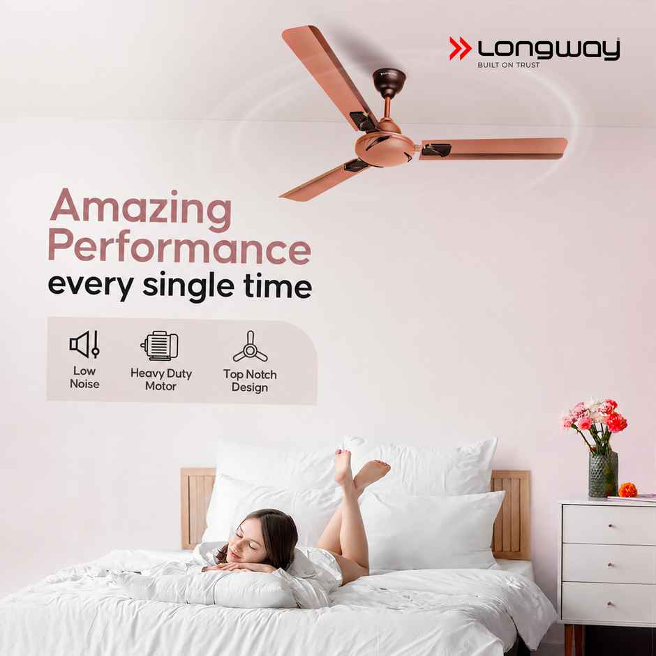 Longway Creta P1 Ceiling Fan,1200mm/48 inch, Remote Controlled,Anti-Dust,Star Rated, Rusty Brown