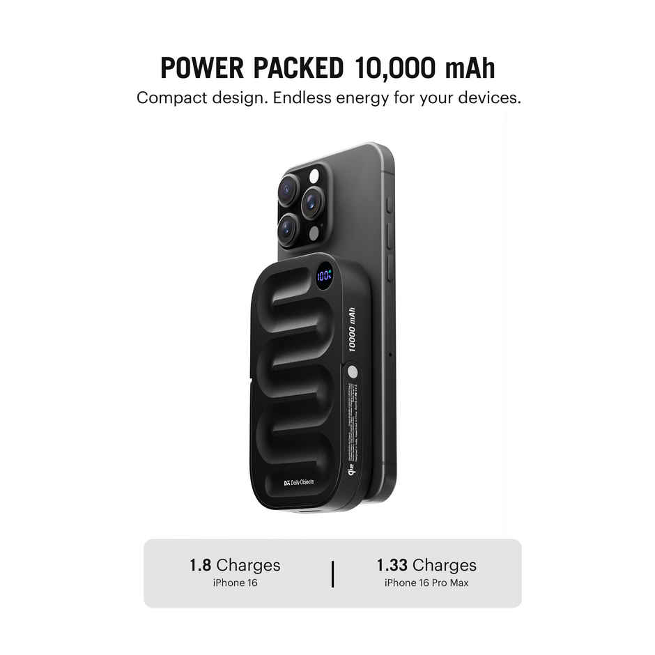 Dailyobjects Loop Qi2 | Certified Magsafe | Compatible Aluminium Power Bank 10000 mAh | Black