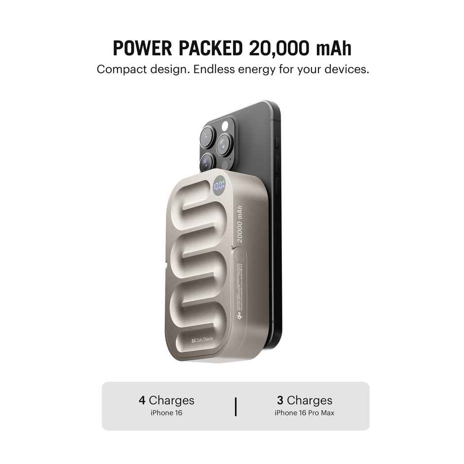 Dailyobjects Loop Qi2 | Certified Magsafe | Compatible Aluminium Power Bank 20000 mAh | Titanium