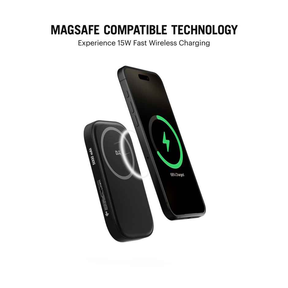 Dailyobjects Loop Qi2 | Certified Magsafe | Compatible Aluminium Power Bank 5000 mAh | Black