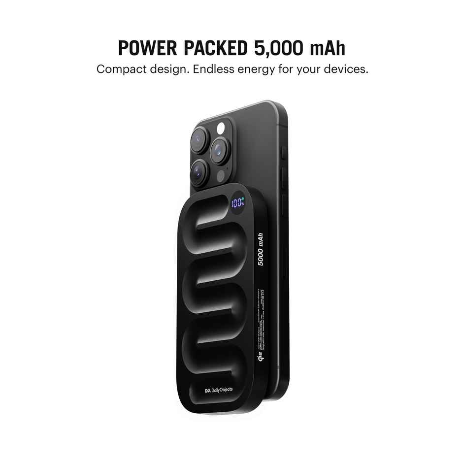 Dailyobjects Loop Qi2 | Certified Magsafe | Compatible Aluminium Power Bank 5000 mAh | Black