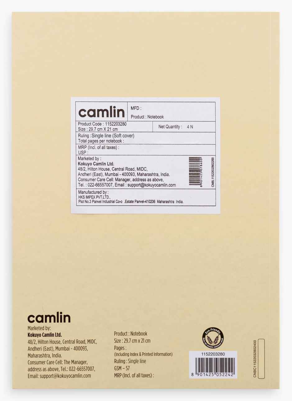 Camlin A4 Soft Cover Single Line Notebook 272 Pages, 29.7 x 21 cm, Pack Of 4