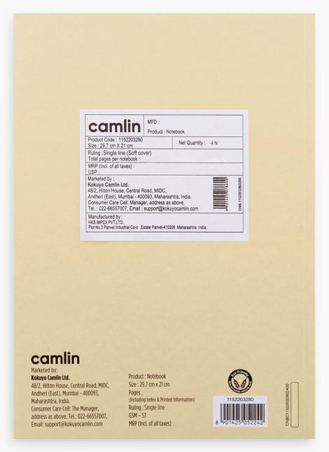 Camlin A4 Soft Cover Single Line Design 272 Pages Notebook Pack Of 4