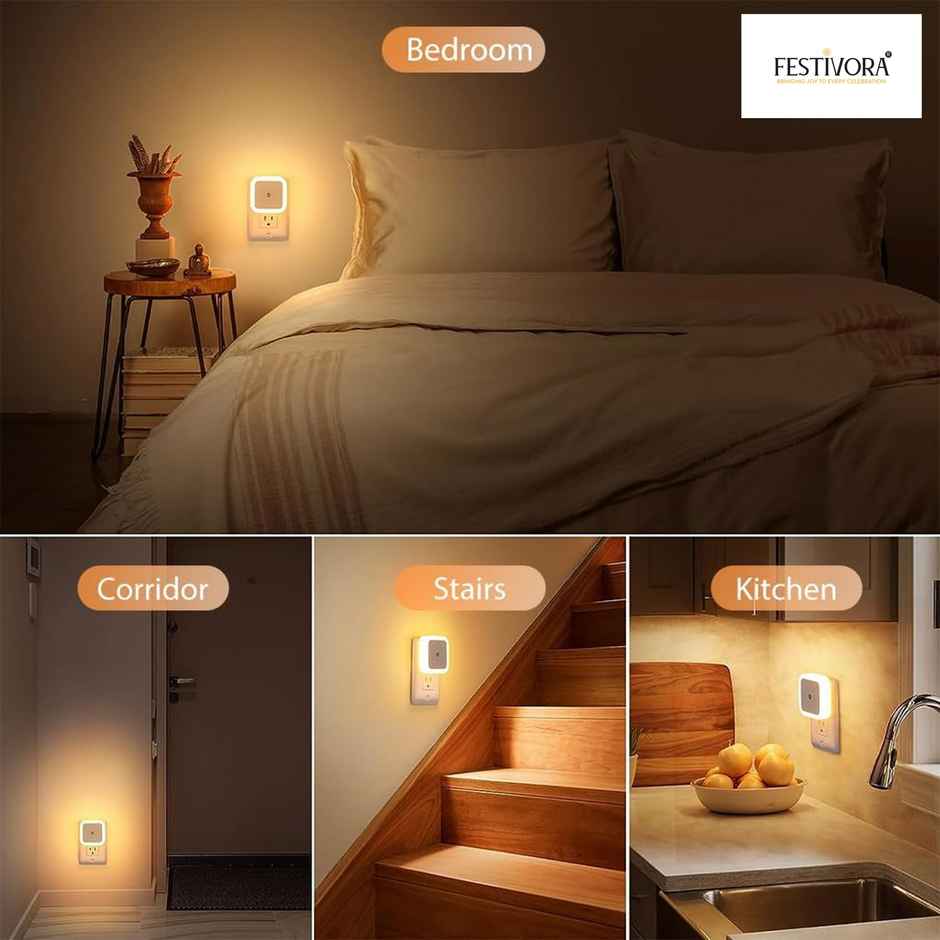 Festivora Smart Night Sensor Warm White Light Bulb | Automatic On/Off Dim Led | Night Light Combo