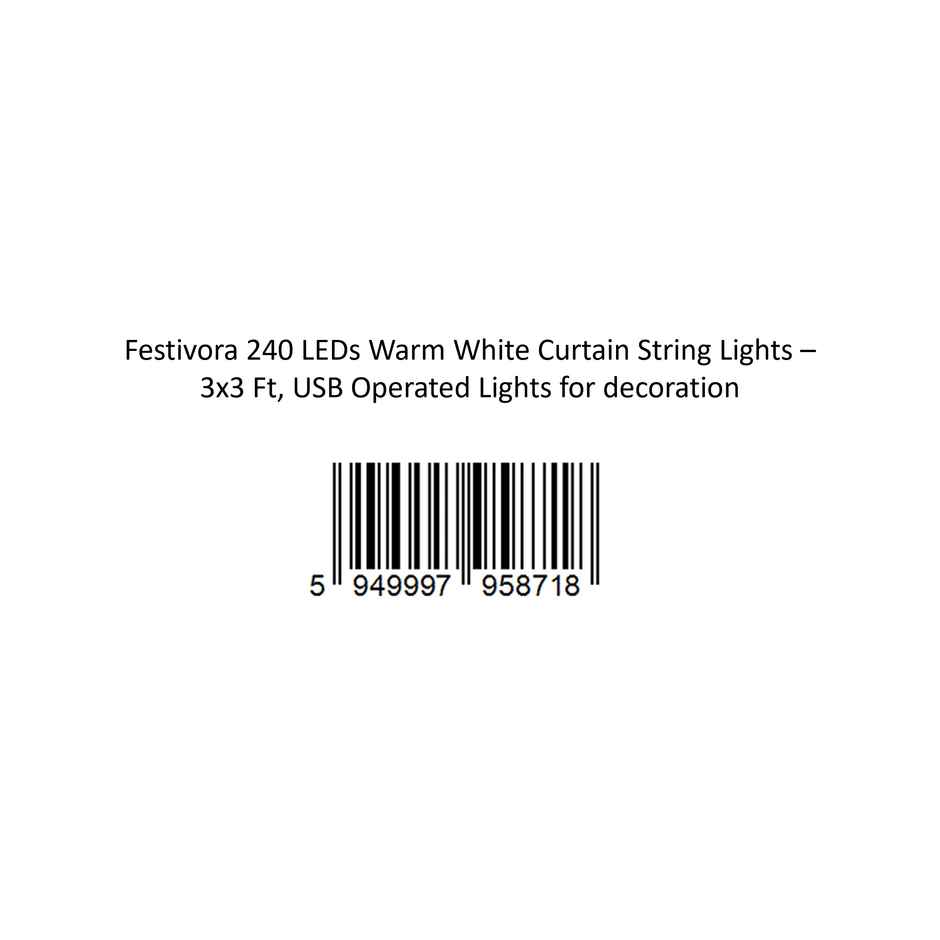Festivora 240 LEDs Warm White Curtain String Lights - 3x3 Ft, USB Operated Lights for decoration