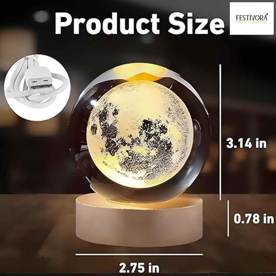 Festivora 3D Moon Crystal Ball Night Led Lamp | Gifting | Home Decor