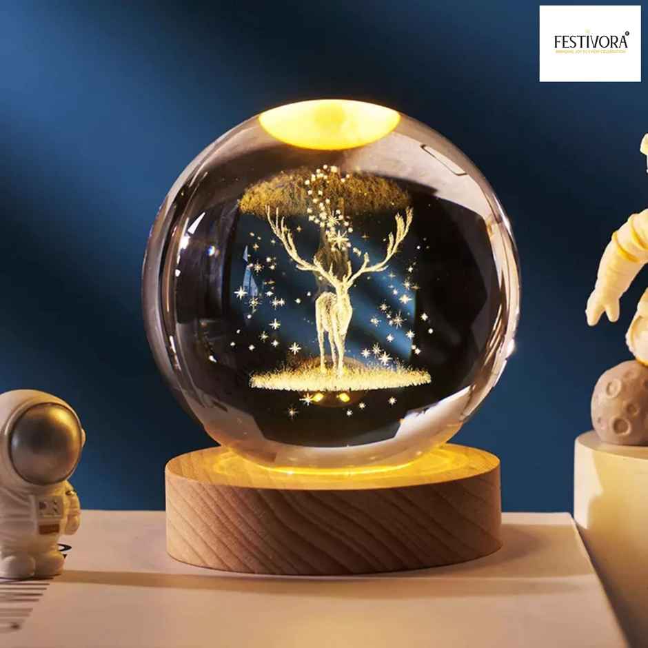 Festivora 3D Deer Crystal Ball Night Led Lamp | Gifting | Home Decor