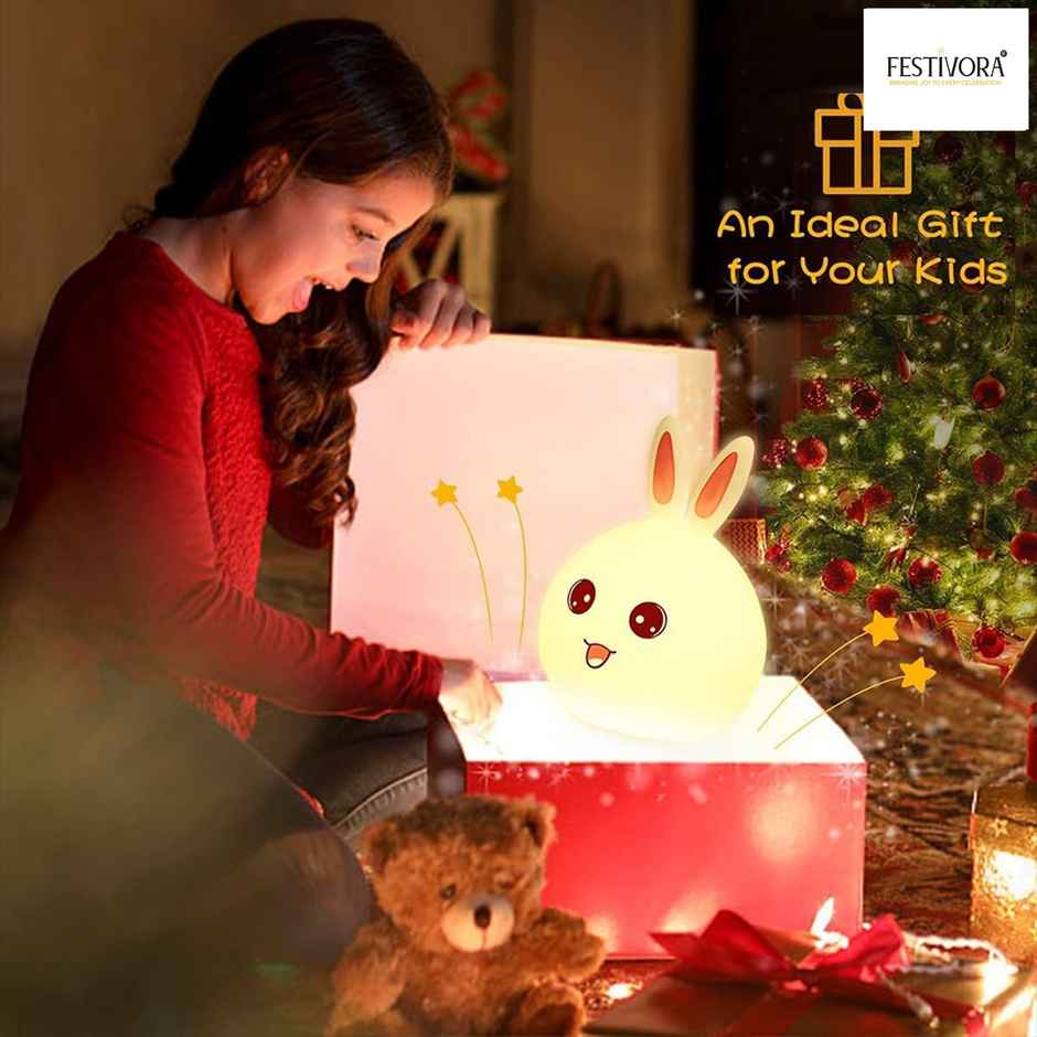 Festivora Rechargeable Cute Little Rabbit Silicon Led Lamp |Color Changing| Gifting | Home Decor