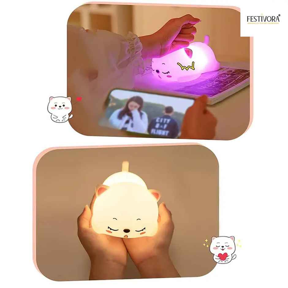 Festivora Rechargeable Cat Silicon Led Lamp | Color Changing | Gifting | Home Decor