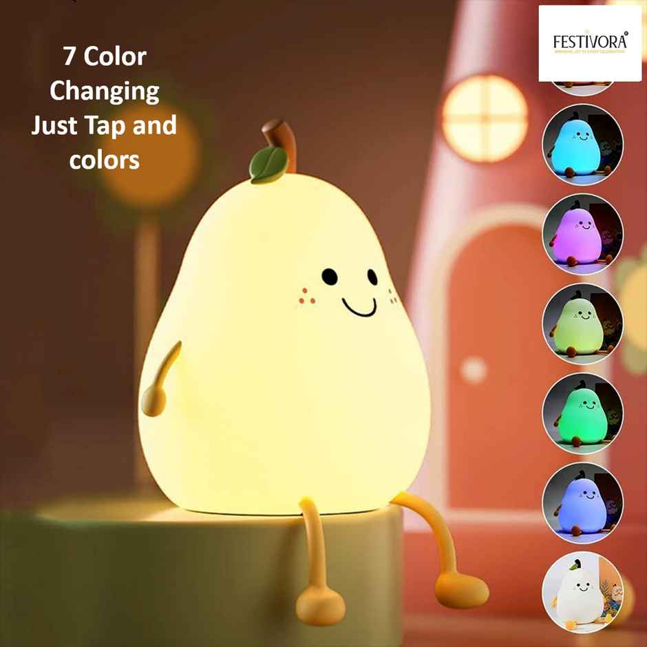 Festivora Rechargeable Happy Pear Silicon Led Lamp | Color Changing | Gifting | Home Decor