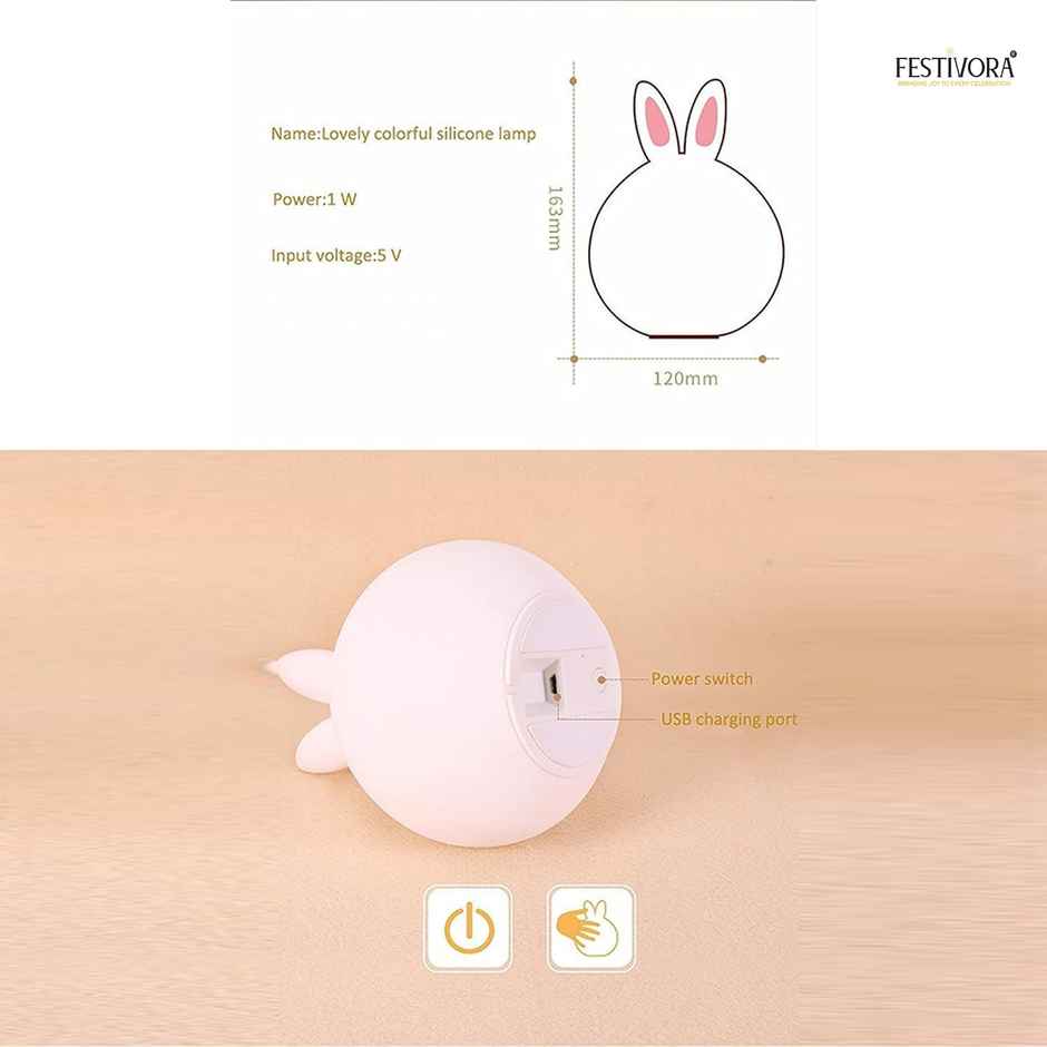 Festivora Rechargeable Cute Little Rabbit Silicon Led Lamp |Color Changing| Gifting | Home Decor