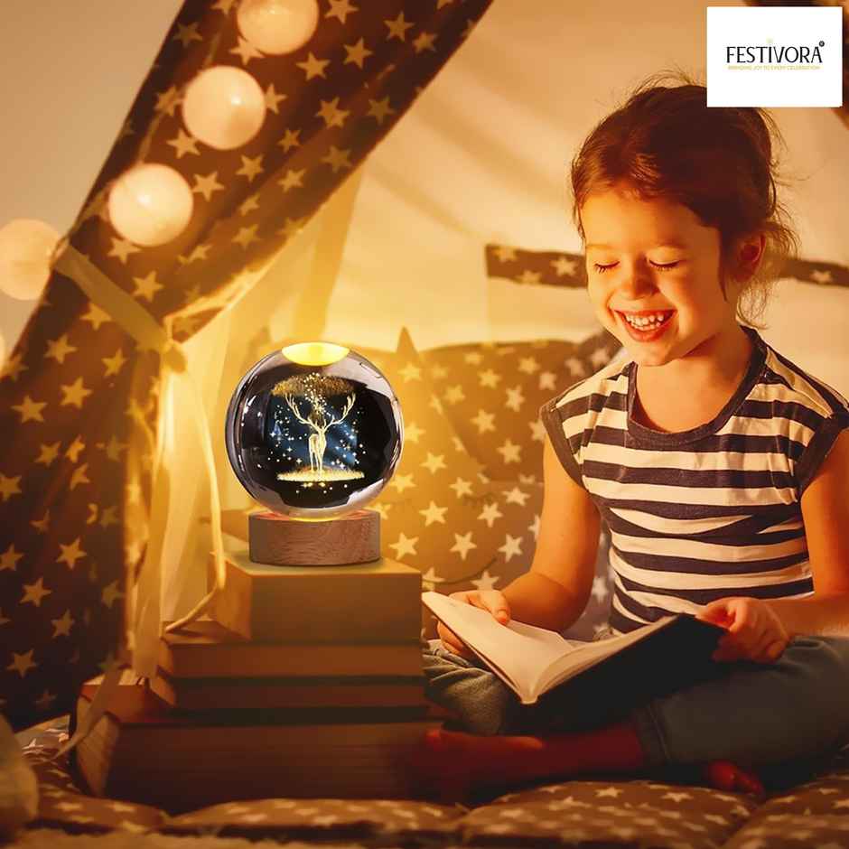 Festivora 3D Deer Crystal Ball Night Led Lamp | Gifting | Home Decor