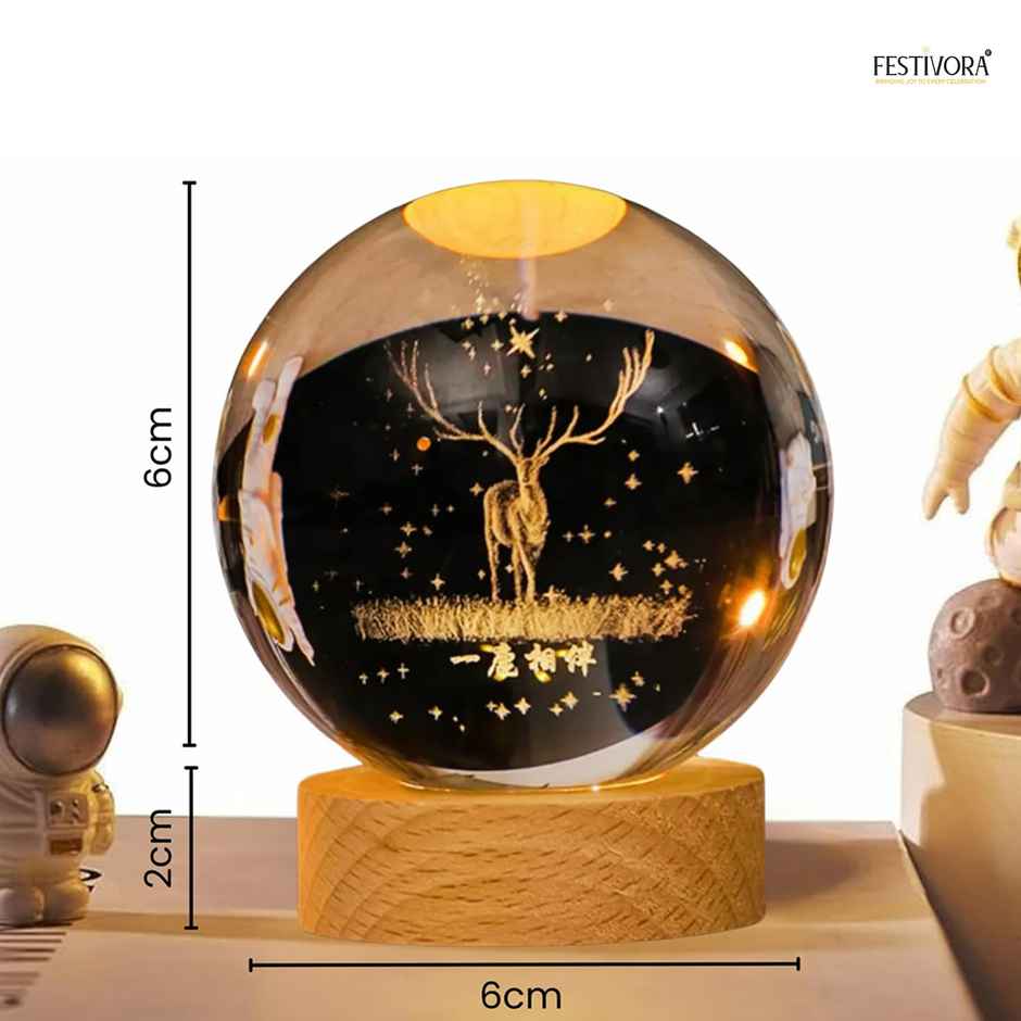 Festivora 3D Deer Crystal Ball Night Led Lamp | Gifting | Home Decor