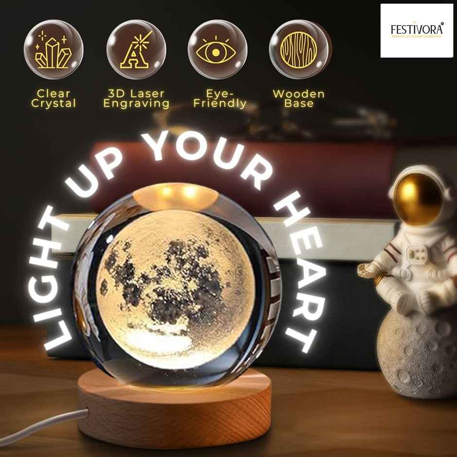 Festivora 3D Moon Crystal Ball Night Led Lamp | Gifting | Home Decor