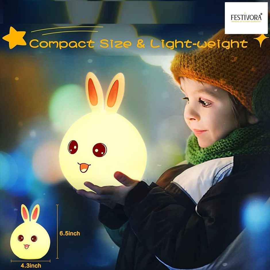 Festivora Rechargeable Cute Little Rabbit Silicon Led Lamp |Color Changing| Gifting | Home Decor