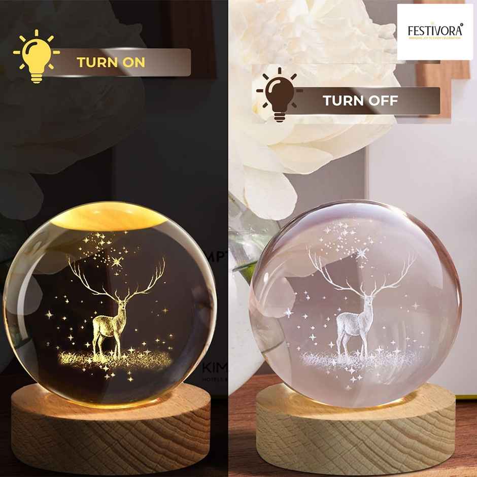 Festivora 3D Deer Crystal Ball Night Led Lamp | Gifting | Home Decor