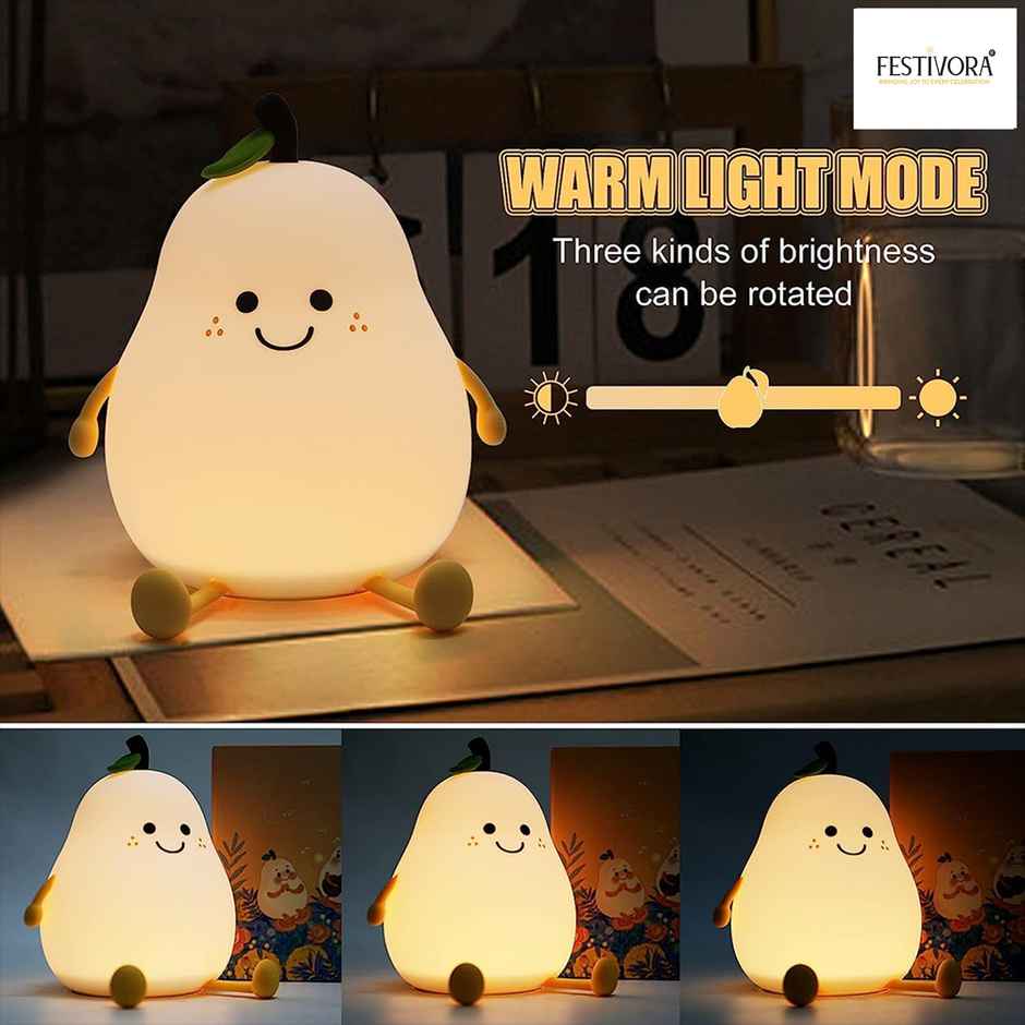 Festivora Rechargeable Happy Pear Silicon Led Lamp | Color Changing | Gifting | Home Decor