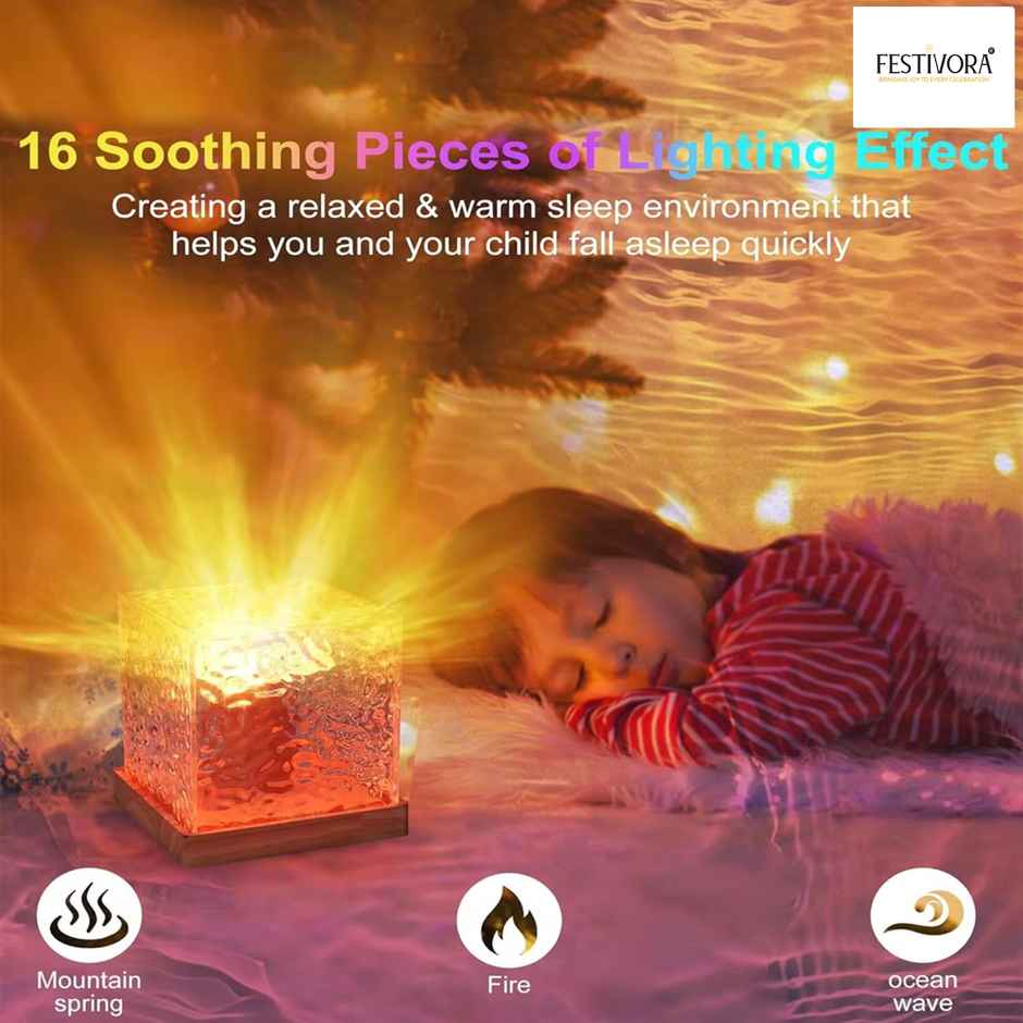 Festivora Ocean Wave 3D LED Projection Night Lamp With Remote Control | Color Changing | Gifting