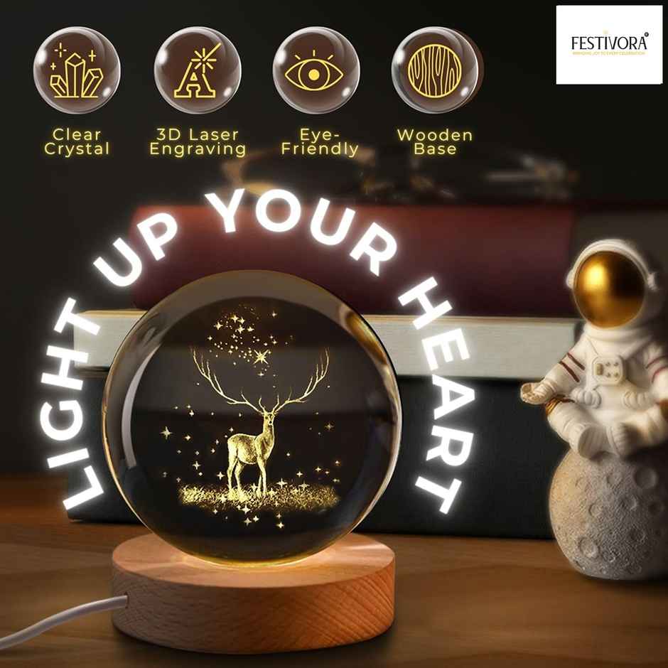 Festivora 3D Deer Crystal Ball Night Led Lamp | Gifting | Home Decor