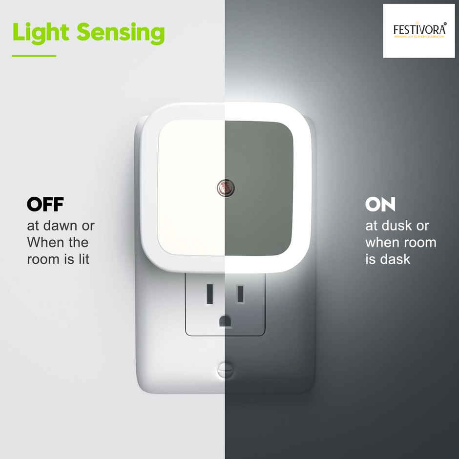Festivora Smart Night Sensor White Light Bulb | Automatic On/Off Dim Led | Night Light, White Colour