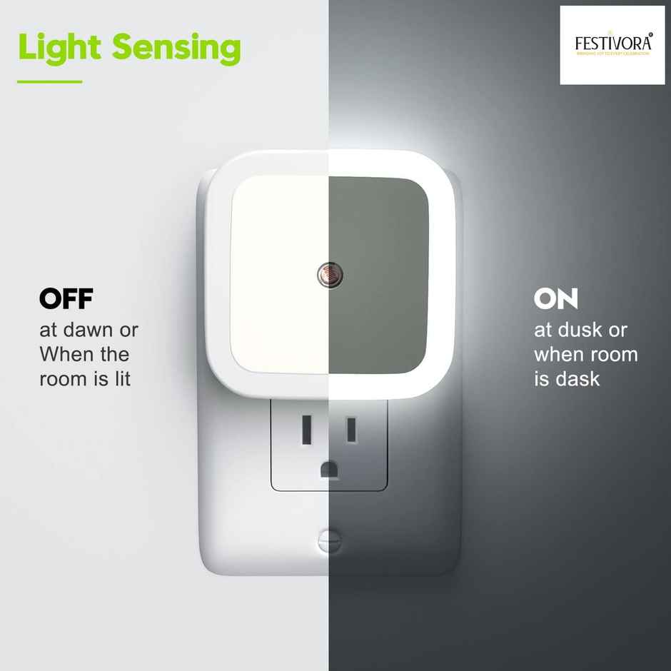 Festivora Smart Night Sensor White Light Bulb | Automatic On/Off Dim Led | Night Light, White Colour