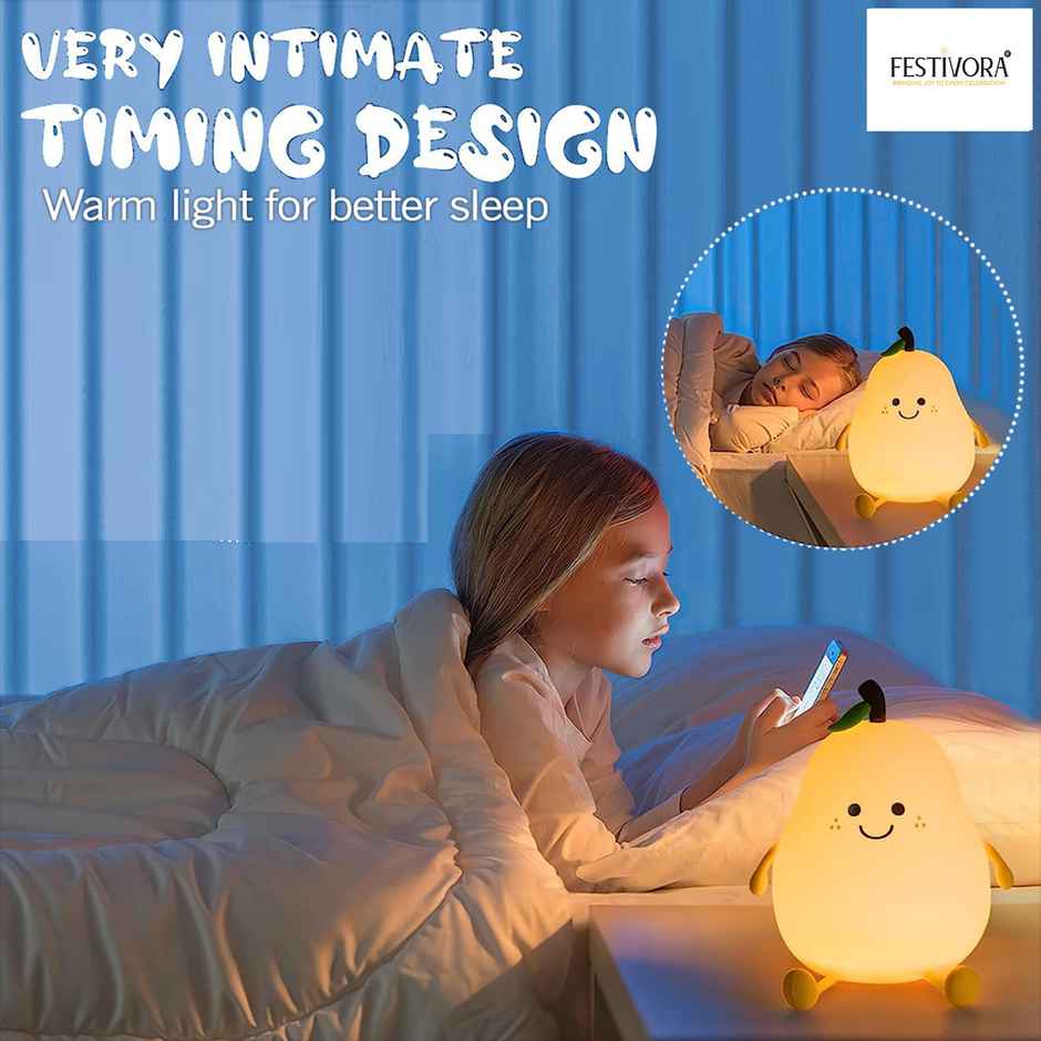 Festivora Rechargeable Happy Pear Silicon Led Lamp | Color Changing | Gifting | Home Decor