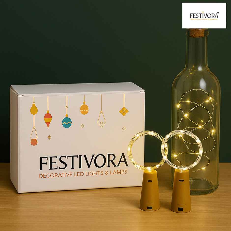 Festivora Pack of 2 Bottle Cork LED Lights - Warm White, Battery Operated Lights for Decoration Combo 