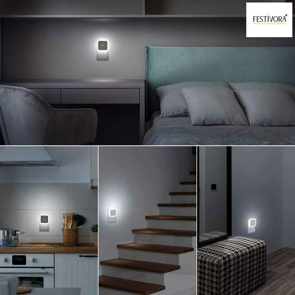 Festivora Smart Night Sensor White Light Bulb | Automatic On/Off Dim Led | Night Light, White Colour