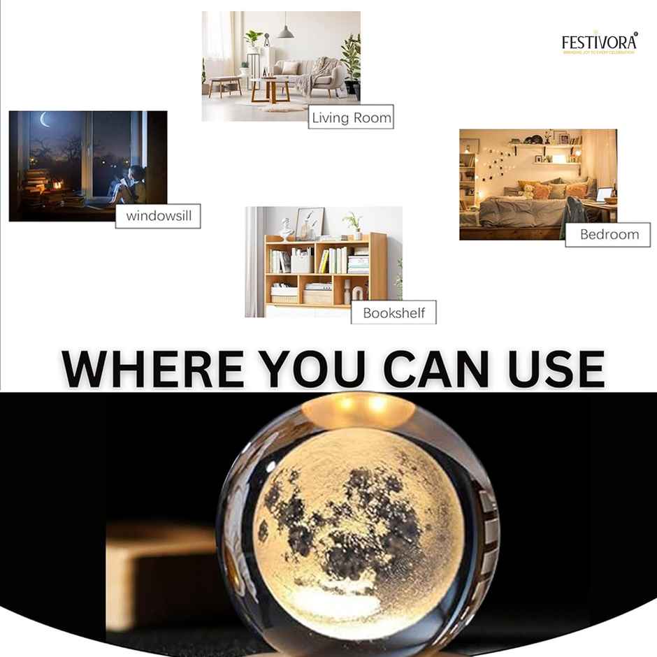 Festivora 3D Moon Crystal Ball Night Led Lamp | Gifting | Home Decor