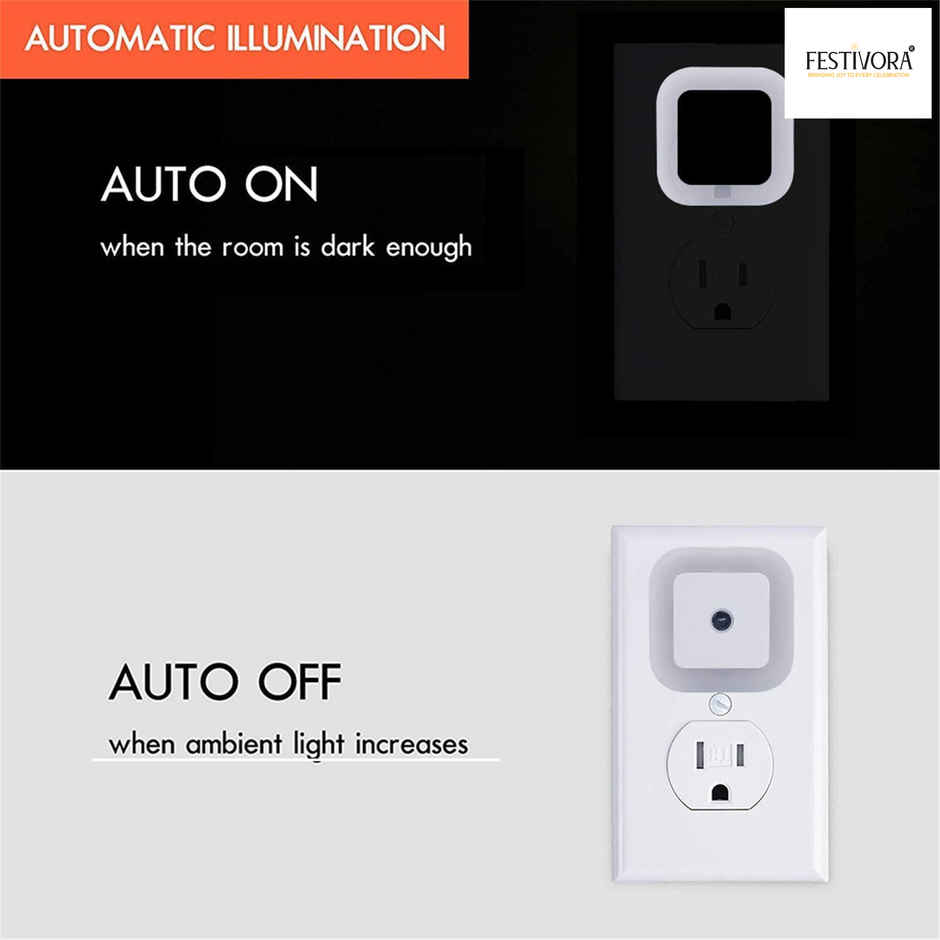 Festivora Smart Night Sensor White Light Bulb | Automatic On/Off Dim Led | Night Light, White Colour