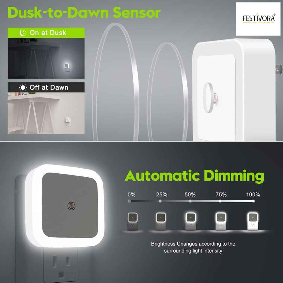 Festivora Smart Night Sensor White Light Bulb | Automatic On/Off Dim Led | Night Light, White Colour