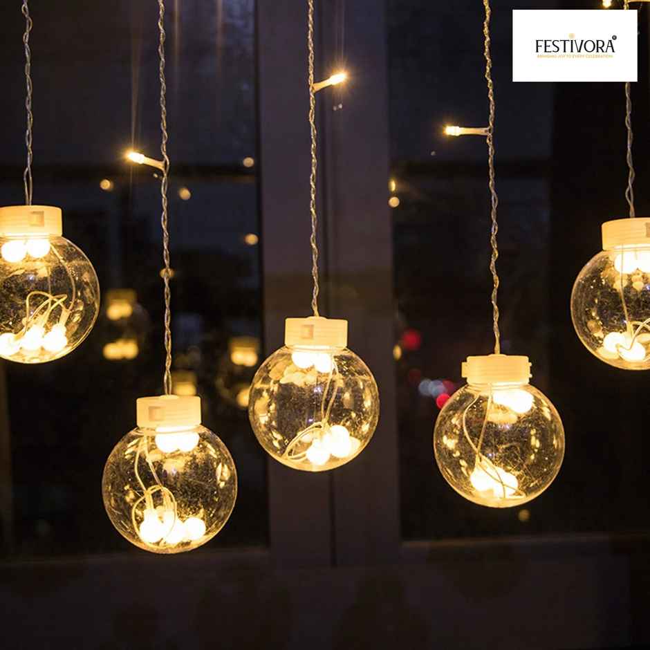 Festivora 12 Wish Ball LED Curtain String Lights - 3m, 138 LEDs Warm White Decorative Lights